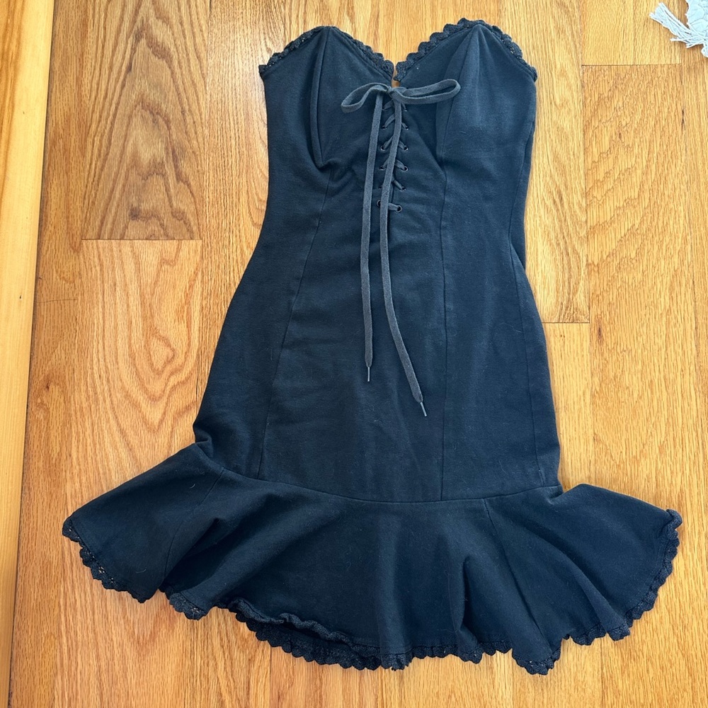 Vintage Betsey Johnson strapless lace up LBD